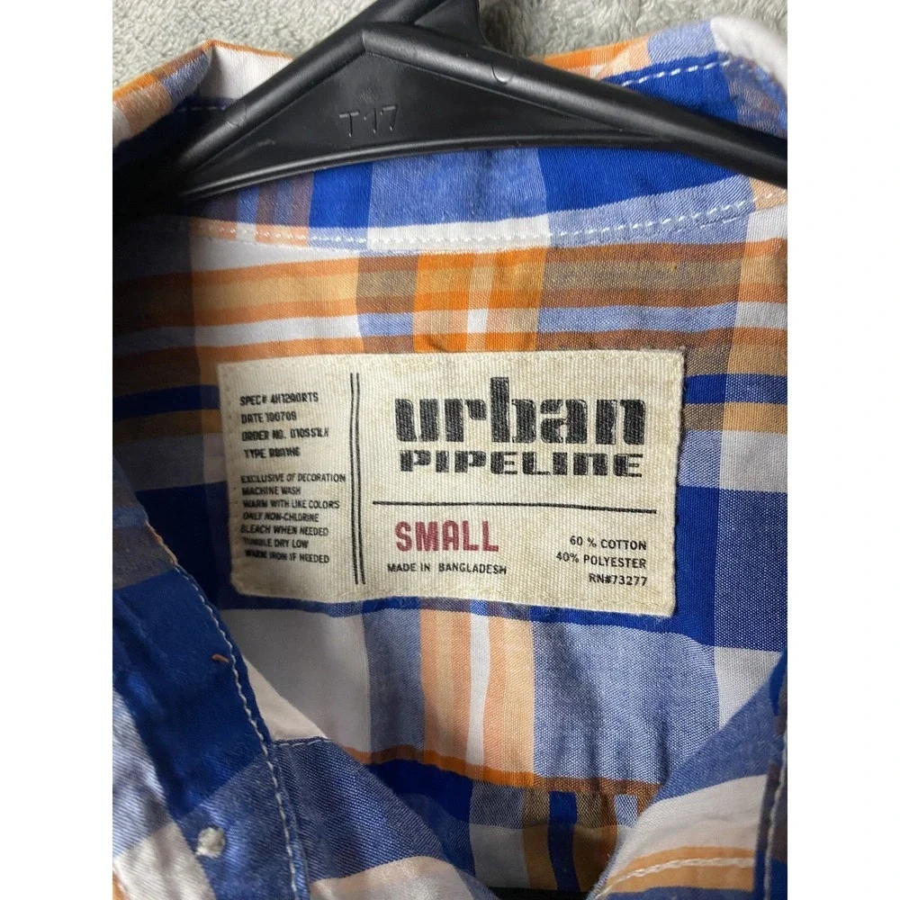 Urban Pipeline Boys Small Plaid Short Sleeve Shirt Blue Orange